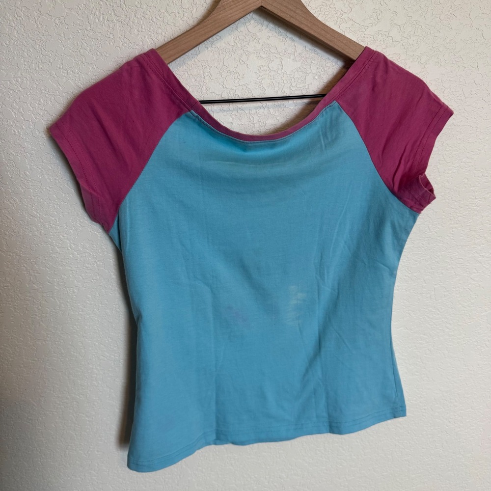 Y2K Cyber Retro Baby Tee Demo Short Sleeve Top Size Large Blue Pink - Picture 3 of 4